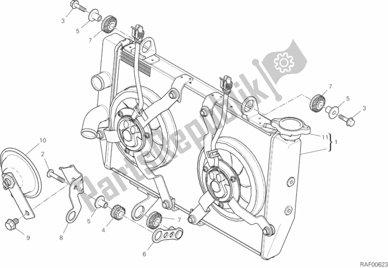 All parts for the Water Cooler of the Ducati Multistrada 1260 Touring 2018